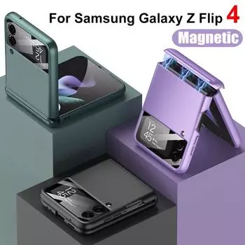 Магнитный шарнирный чехол для Samsung Galaxy Z Flip 4, полный защитный чехол с пленкой для объектива камеры, чехол для Samsung Galaxy Z Flip 4 For Samsung Z Flip 4