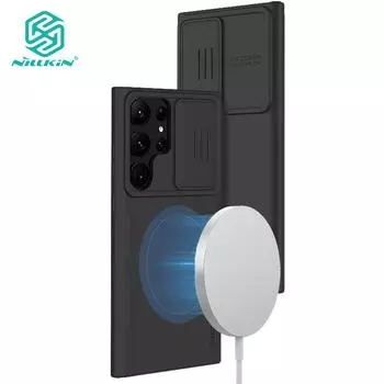 Магнитный шелковистый чехол Nillkin CamShield для Samsung Galaxy S23 Ultra, слайдер для камеры, жидкий силикон, противоударная задняя крышка