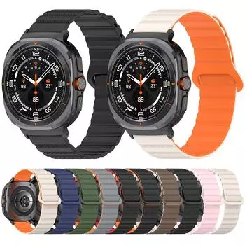 Магнитный силиконовый ремешок, регулируемый для Samsung Galaxy Watch 7 Ultra 47 мм grey orange