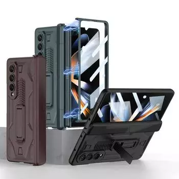 Магнитный складной бронированный чехол для Samsung Galaxy Z Fold 4 5g с кронштейном, противоударный, с полной защитой от падений For Galaxy Z Fold 4 темно-красного