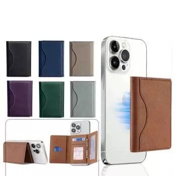 Магнитный складной держатель для карт Macsafe PU кожаный чехол для iPhone 14 13 15 Pro Max 12 Plus I Phone I15 Magsafe Stand Cover зелёный