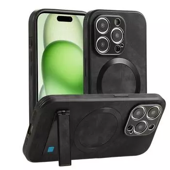 Магнитный складной кронштейн винтажный матовый чехол для телефона iPhone 16 Pro Max 15 Pro 14 13 12 11 для Magsafe Slim противоударный бампер-подставка iPhone 16 чёрный