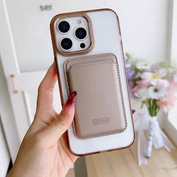 Магнитный слот для карт, прозрачный чехол для телефона iPhone 16 Pro Max 15 14 Pro 13 12 11 для Magsafe, противоударный металлический защитный чехол для объектива iPhone 16E золотой