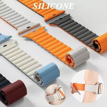 Магнитный спортивный силиконовый ремешок для Apple Watch Ultra 8, 7, 49 мм, 41 мм, 45 мм, 44 мм, 40 мм, 44 мм для iWatch 6 SE 3, 4, 5, 38 мм, 42 мм, мягкий дышащий ремешок для браслета 38mm 40mm 41mm
