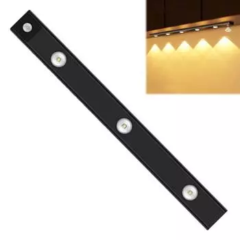 Магнитный светильник для шкафа, беспроводной датчик движения, 3 цветовых температуры, без мерцания, регулируемая яркость, светодиодный светильник для шкафа 20cm чёрный