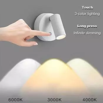 Магнитный светодиодный настенный светильник Перезаряжаемые лампы для чтения Вращение на 360° Сенсорный пульт дистанционного управления Настенный светильник Прожектор для шкафа Ночник 3 color dimming белый