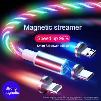 Магнитный светящийся светодиодный кабель USB C Micro USB для Samsung Type C Зарядный провод 1M Магнитное зарядное устройство Type C Кабели Шнур