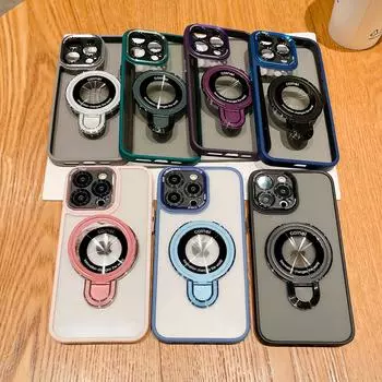 Магнитный U-образный чехол для iPhone15Pro с металлической линзой для модного iPhone14 - креативный складной кронштейн iPhone14plus