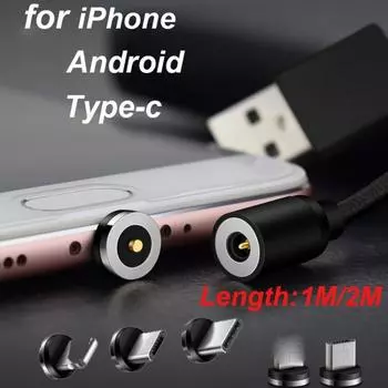 Магнитный USB-кабель для зарядного устройства для IPhone X 7 8 6 10 Xs Max XR Кабель Type-c Кабель Micro USB для кабелей мобильных телефонов Android 1M Cable+Micro USB Plug чёрный