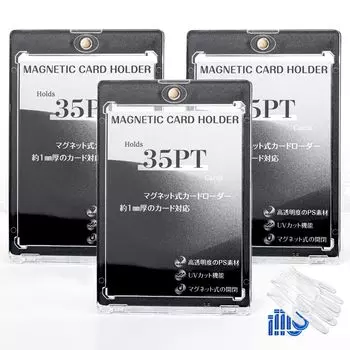 Магнитный загрузчик карточек x3 Держатель для настольных карт 35pt Защита от ультрафиолетового излучения Совместимость с картами и картами покемонов Коллекционные карты с защитой базового футляра Хранение чёрный