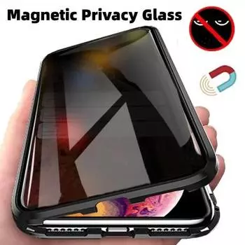 Магнитный закаленный стеклянный защитный металлический чехол для iPhone 15 Pro Max 16 14 Plus 13 12 Двусторонняя стеклянная металлическая крышка iPhone 12 чёрный