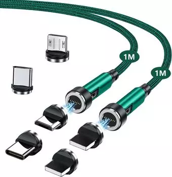 Магнитный зарядный кабель 2 1 м 3 А Быстрая зарядка Данные на телефон Зарядный шнур 2 и 2 Магнитный кабель для iPad HYDOOD Зеленый 7-контактный (1М + Кабели) - + зелёный