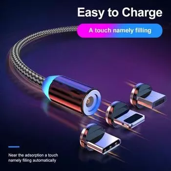Магнитный зарядный кабель для быстрой зарядки, кабель Micro USB Type C для IPhone, Samsung, Xiaomi, Huawei, магнитный провод для мобильного телефона 1M Cable+Micro USB Plug чёрный