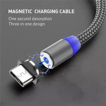 Магнитный зарядный кабель для быстрой зарядки, кабель Micro USB Type C для IPhone, Samsung, Xiaomi, Huawei, магнитный провод для мобильного телефона 1M Cable+Micro USB Plug чёрный