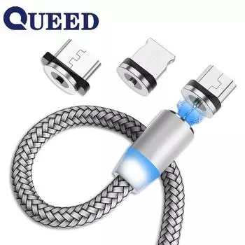 Магнитный зарядный кабель Магнитный кабель для передачи данных 3-в-1, канатная дорога для зарядки с одним-трем сопротивлением Micro чёрный