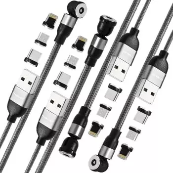 Магнитный зарядный кабель USB 4 1Mx2 3in1 iPhone светодиодный USBC Micro Магнитный кабель Type C зарядное устройство совместимо с Android [Отечественный бренд] [Набор 2Mx2] Type-C