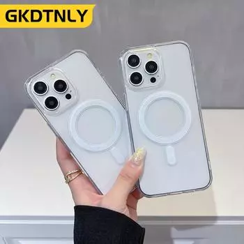 Магнитный зарядный прозрачный чехол для телефона, совместимый с iPhone 11 12 13 14 15 16 Pro Max Plus X Xr Xs Max 7 8 Plus, противоударный защитный чехол для камеры, задняя крышка For iPhone 7/8 белый