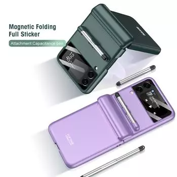 Магнитный защитный чехол для телефона с ручкой для Samsung Galaxy Z Flip3 5g Flip 3, защитное стекло для камеры, чехлы for Galaxy Z Flip 3 серебряный
