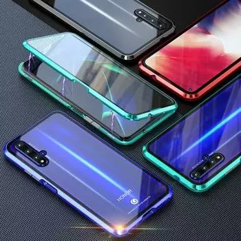 Магнитный защитный чехол на 360 градусов для Honor 50 20i 8X 9X 30S, металлический чехол из закаленного стекла Redmi 10 9 9A 9C 9T Note 11 10s 8 9 pro/Xiaomi 11T 11 Lite Poco F3 X3 iphone 6 6s чёрный