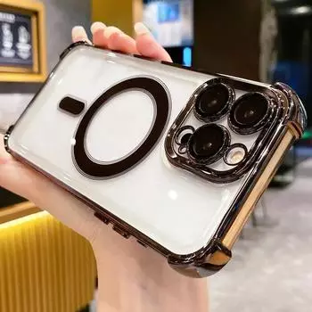 Магнитный жесткий акриловый прозрачный чехол с гальванической подушкой безопасности для Apple iPhone 15 14 13 12 11 Pro Plus Max Magsafe, чехол для беспроводной зарядки For iPhone11Promax