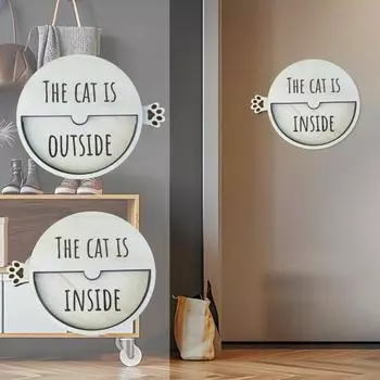 Магнитный знак-напоминание о питомце «Кот внутри», деревянный знак, переключаемый, для входной двери в дом, офиса, поворотный столик, украшение, подарок любителю кошек белый