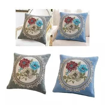 Magnolia Throw Pillow Cover Cushion Cover Square 45Cm Embroidered Pillowcase Decorative Pillow Cover for Living Room Sofa Bed светло-синий