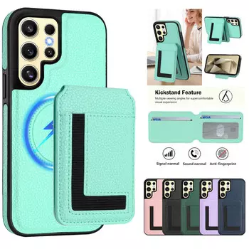 Magsafe 2 в 1 съемный чехол-кошелек для iPhone 16 с держателем для карт, магнитный чехол-книжка из искусственной кожи с подставкой и отделениями для кредитных карт для Samsung Galaxy S25 S24 S23 iPhone 7 Plus/8 Plus чёрный