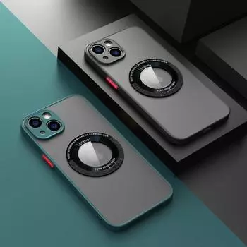 Magsafe Магнитный чехол для телефона с беспроводной зарядкой для iPhone 14 13 12 11 Pro Max Mini Plus, защита объектива, логотип, броня, матовый чехол iPhone 14 Pro Max чёрный