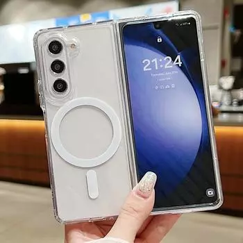 Magsafe Прозрачный бронированный магнитный чехол для телефона Samsung Z Fold 5 4 6 3 Flip 6 4 5 3 5G Беспроводная зарядка Защитный противоударный деловой чехол For Galaxy Z Flip 4