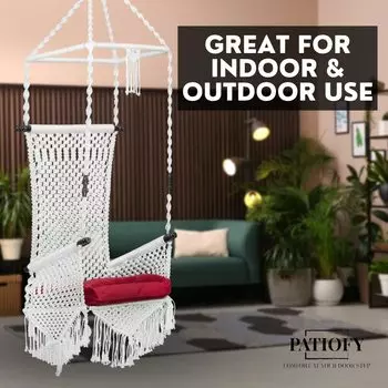 Махараджа Джула/Качели для взрослых/Качели для балкона/Качели для дома/Вместимость веса 200 кг/Свободно подвешиваемый комплект и подушка в комплекте-белый 65D x 46W x 165H Centimet