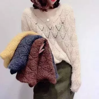 Maheimao вязаный свитер, пуловер, женский весенний пуловер 2023, свободный полый свитер с напуском, в ромбовидную клетку, с v-образным вырезом, женский пуловер