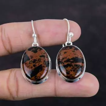 Серьги из красного дерева и обсидиана, настоящие драгоценные камни, ювелирные изделия ручной работы, серьги из стерлингового серебра 925 пробы, висячие серьги, абсолютно новые ювелирные изделия, подарки для друга