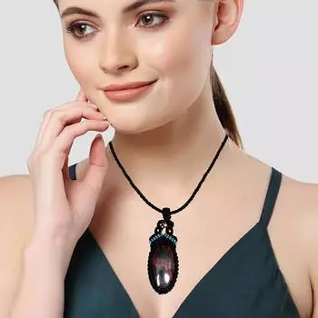 Mahogany Obsidian Gemstone Holloween Gifted Jewelry Macrame Necklace 20-32 in