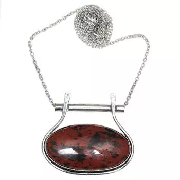 Mahogany Obsidian Gemstone Mother s Day Silver Jewelry Necklace 20 in