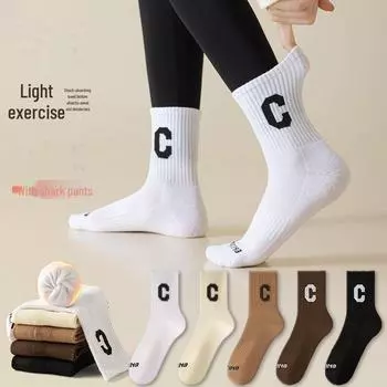 Махровые женские носки средней длины: Осенне-зимние толстые спортивные носки с махровой подошвой и теплым дизайном брюк с акулами Simple packaging