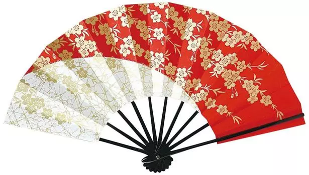 Mai fan Ai 1450 Red and white dyed with muddy gold cherry blossoms 9 cm 5 minutes Black painted bones Fan in box For dancing красный