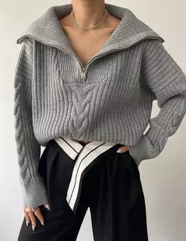 Mai Rika Вязаный трикотажный свитер с дымчатыми волосами на молнии