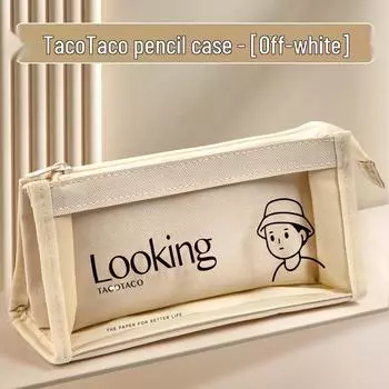 Mai & TACOTACO Simple Canvas Triangle Pencil Case for Middle School Students - Large Capacity Zipper Stationery Bag