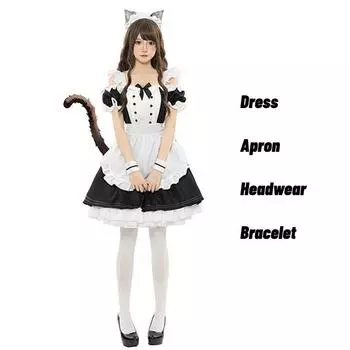 Maid Anime Cute Lolita Dress Cat Restaurant Uniform Christmas Cosplay Halloween S