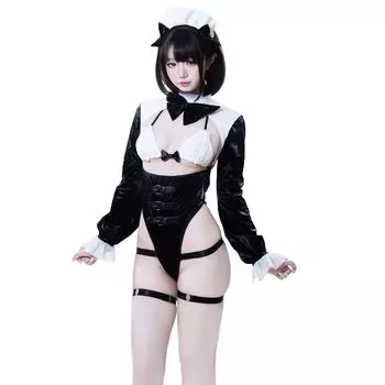 Косплей горничной Эротический Экстремально Сексуальный Сексуальный ПУ Кожа SM Стринги Моэ Дьявольское Искушение Нижнее Белье Облегающий Бондаж Эмалевый Костюм Один Размер Черный [SENMHS]