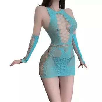 Maid Sexy Fishnet Sexy Clothes that can be High Leg Light Blue [harukita] Uniform, Lingerie, Leotard, Tights, Cosplay, Mesh, Perforated, Underwear,