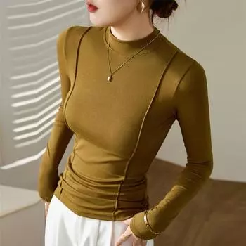 Maillard Advanced Design Sense of Autumn and Winter Новая футболка с высоким воротом и длинным рукавом для женщин с тонким низом. Топ-тенденция. S