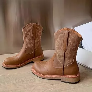 Maillard brown boots women s summer western cowboy boots new retro thick heel Martin boots knight boots 35