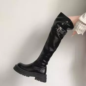 Maillard Brown British Thick Heel Boots Women s 2025 New Autumn and Winter Retro Skinny Knight Boots 35 чёрный