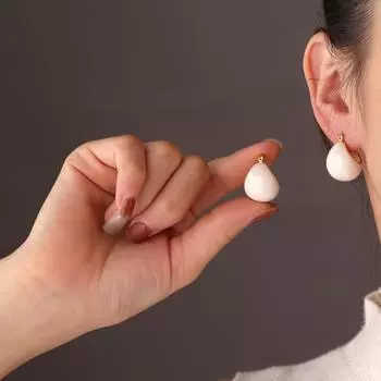 Maillard color earrings light luxury high sense retro elegant commuting versatile oval lantern-shaped glazed ear buckle