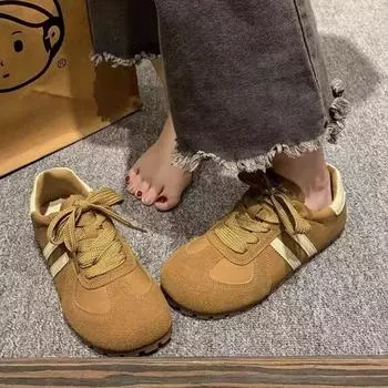 Maillard Forrest Gump Shoes Women s 2024 Spring New Feet Small Flat Bottom Casual Sports Board Shoes German Training White Shoes Women 35 темно-коричневого