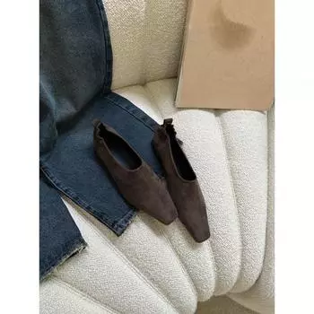 Maillard французские ретро темпераментные одинарные туфли женские на плоской подошве 2024 года новые осенне-зимние замшевые повседневные шапочки с одной педалью 35 серый