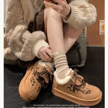 Maillard leopard print thick-soled snow boots for women s 2024 winter new fluffy short boots warm and velvet short cotton shoes for women 35