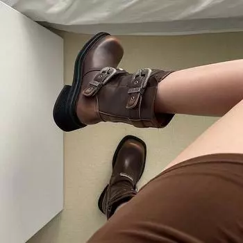 Ботинки Maillard Mid, ретро-ботинки Martin с металлической пряжкой, кожаные полированные ботинки Babes Western 35