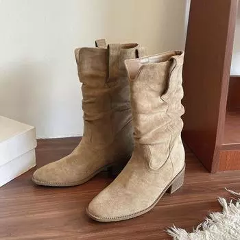 Maillard retro boots knight boots pointed thick heel sleeve autumn new fashionable versatile boots 35